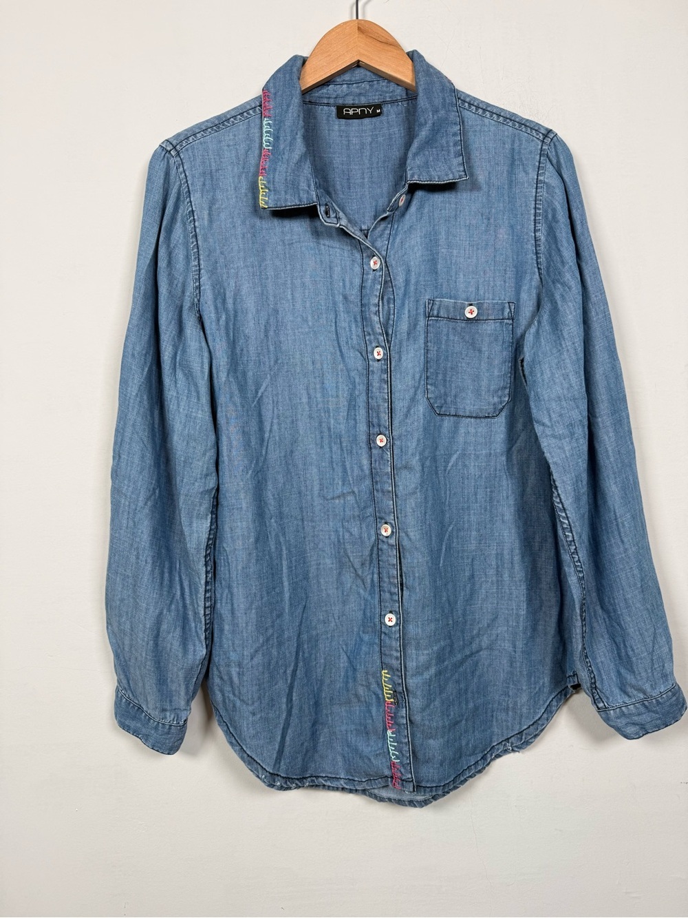 APNY Light Wash Denim Button-Up Shirt W/ Embroidery, Size M, Great Condition!